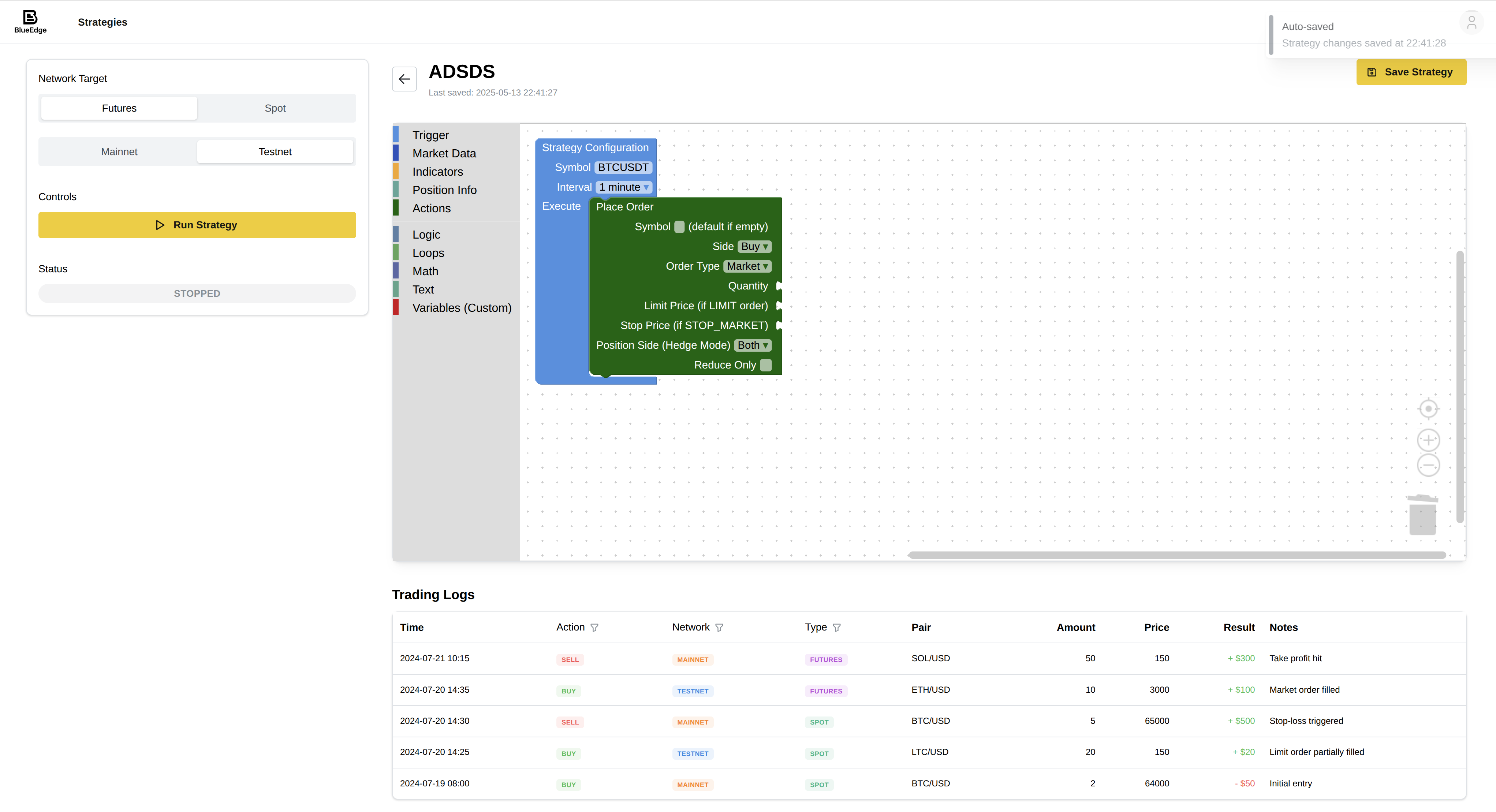 Binance Blockly Platform Interface